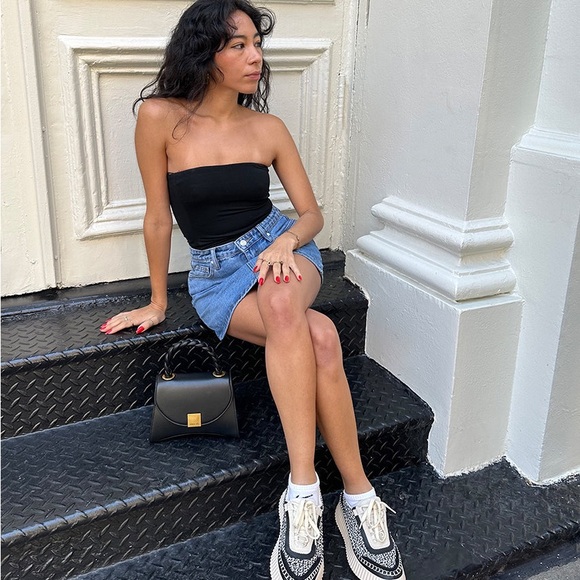 Dolce Vita Dolen Sneakers Black Knit Tennis Shoes Leather line - Picture 10 of 16